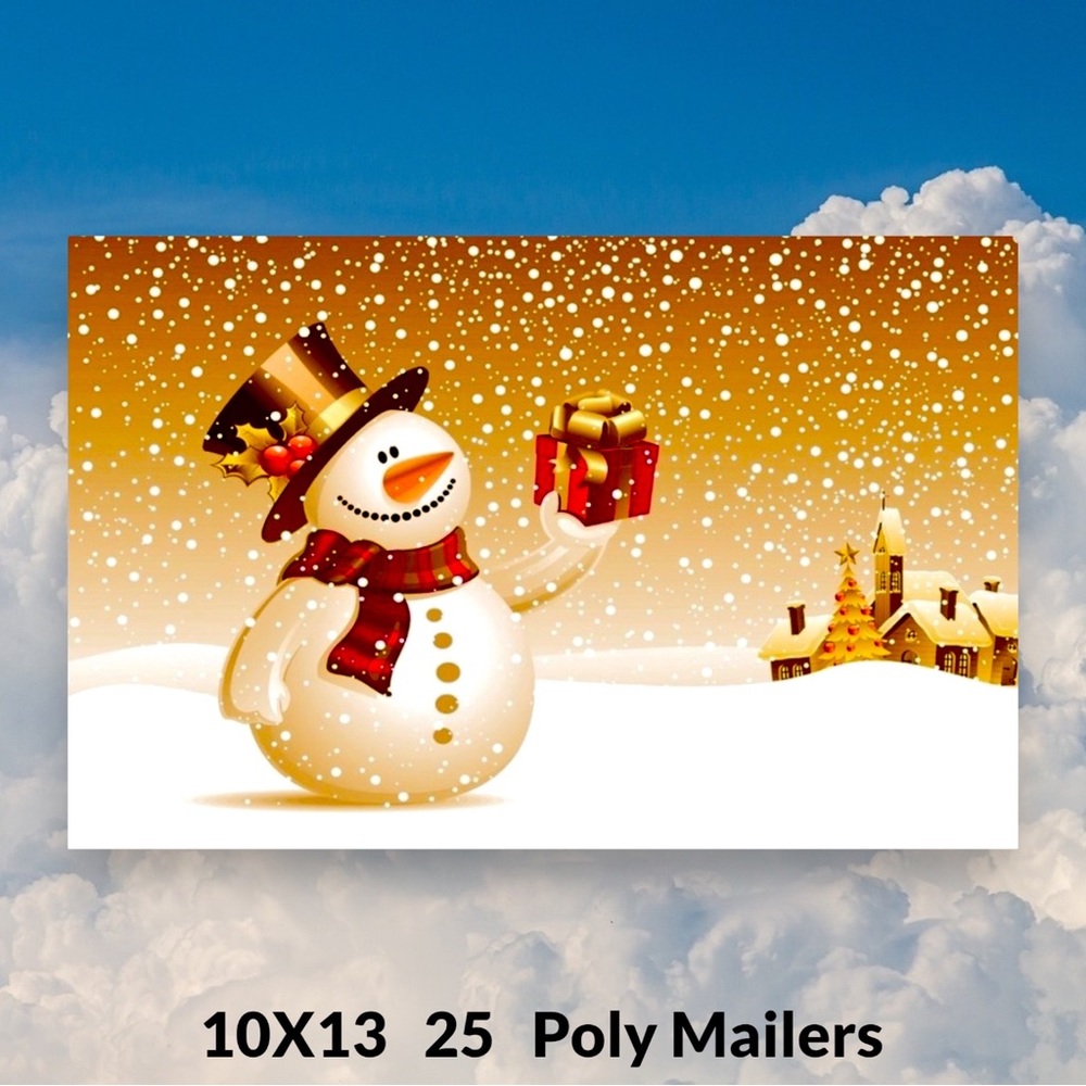 ( Quantity 25 10x13 ) Snowman Gold Christmas Poly Mailers Bag Shipping Envelopes